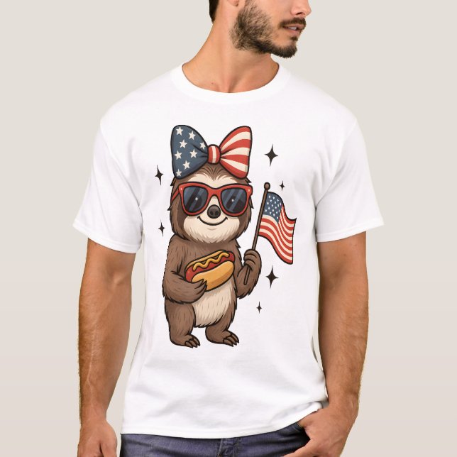 Sloth 4th July T Shirt (Framsida)
