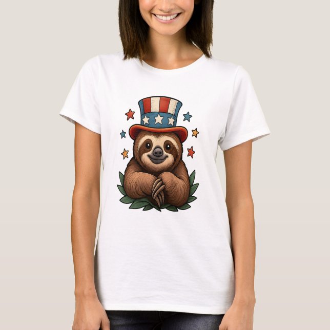 Sloth 4th of July T Shirt (Framsida)