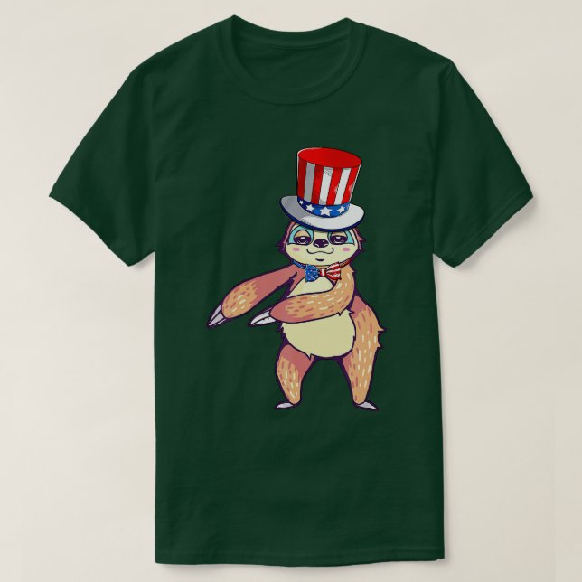Sloth American Flagga Hat Patriotic 4:e juli-gåva T Shirt (Design framsida)