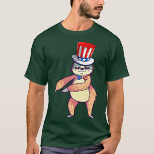Sloth American Flagga Hat Patriotic 4:e juli-gåva T Shirt