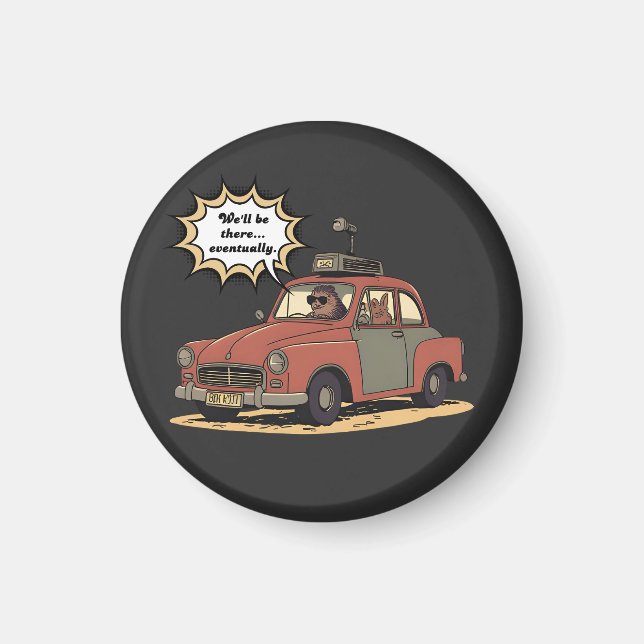 Sloth and Bunny Cartoon Road Trip Adventure Magnet (Framsidan)