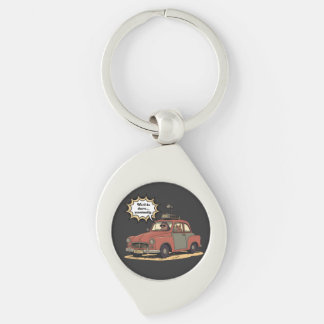 Sloth and Bunny Cartoon Road Trip Adventure Swirl Silverfärgad Nyckelring