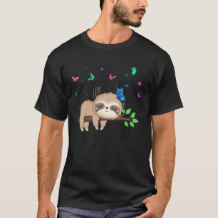 Sloth and Butterflies Cute Wildlife Nature T Shirt
