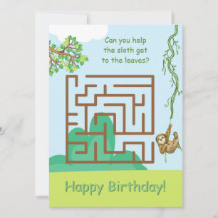 Sloth and löv, maze puzzle-födelsedagskort