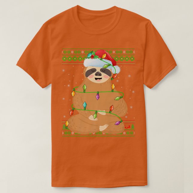 Sloth Animal Lover Julafton Ljus Santa Ugly Sloth  T Shirt (Design framsida)