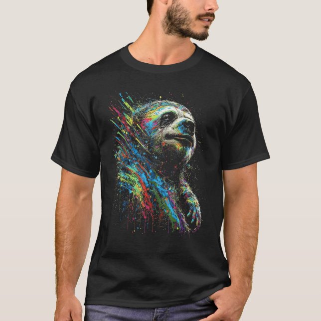 Sloth Animal Paint Drip Art Sloth Lovers T Shirt (Framsida)