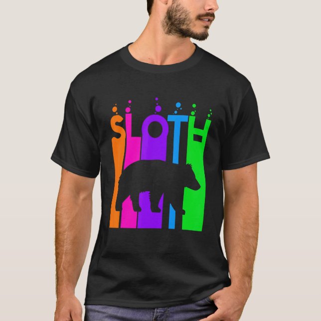 Sloth Animal Rainbow Bubble with Silhouette T Shirt (Framsida)