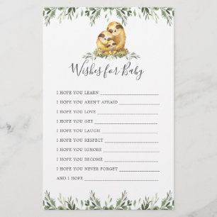 Sloth Animals Baby Shower Önskemål för Baby