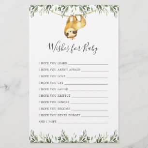 Sloth Animals Baby Shower Önskemål för Baby