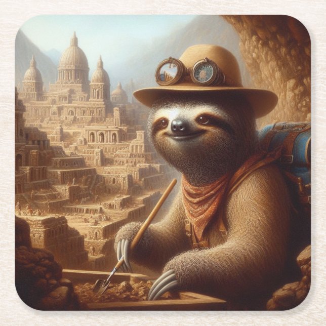 Sloth Archeolog Underlägg Papper Kvadrat (Framsidan)