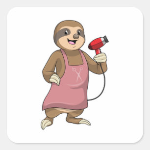 Sloth as Hair stylist med Hairdryer Fyrkantigt Klistermärke
