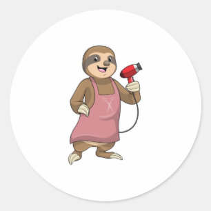 Sloth as Hair stylist med Hairdryer Runt Klistermärke