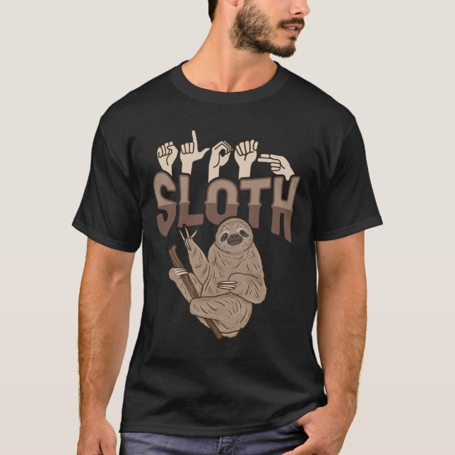 Sloth Asl Hand Gesture Döv Hearing Loss Awareness T Shirt (Framsida)