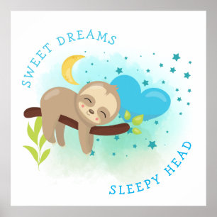 Sloth Asov Sweet Dreams Sömnig Head Pojke Poster