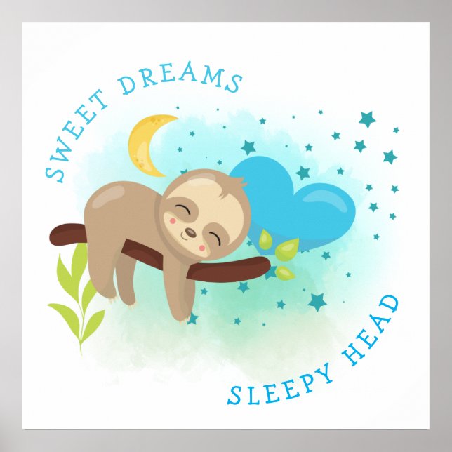 Sloth Asov Sweet Dreams Sömnig Head Pojke Poster (Framsidan)