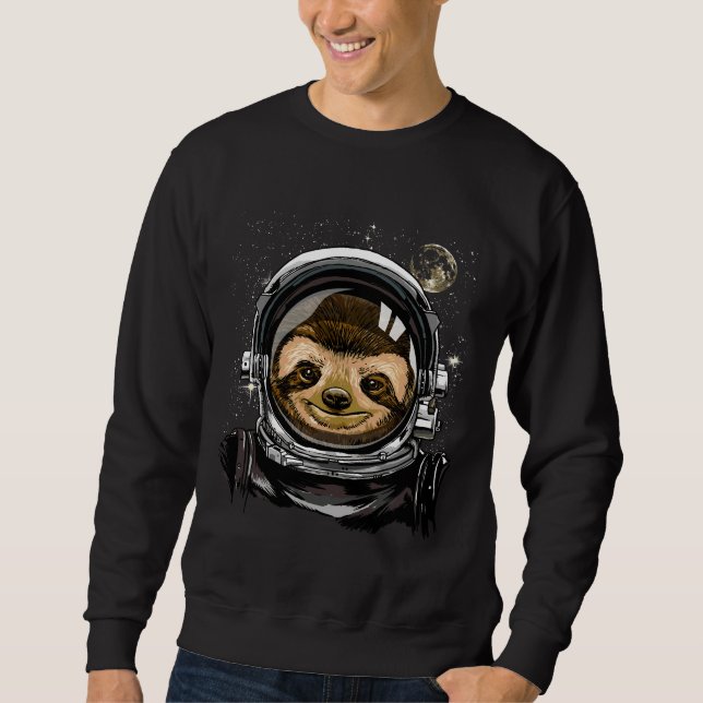 Sloth Astronaut Space Exploration Astronomy Lång Ärmad Tröja (Framsida)