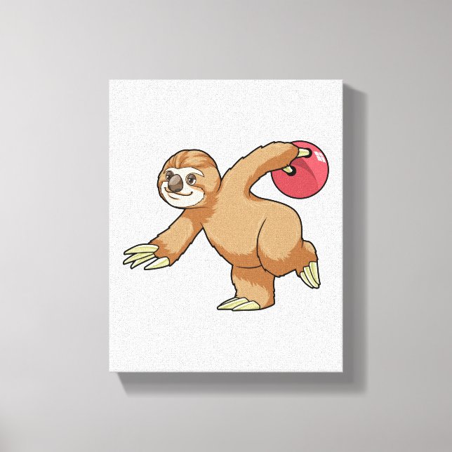 Sloth at Bowling med Bowling ball Canvastryck (Framsida)