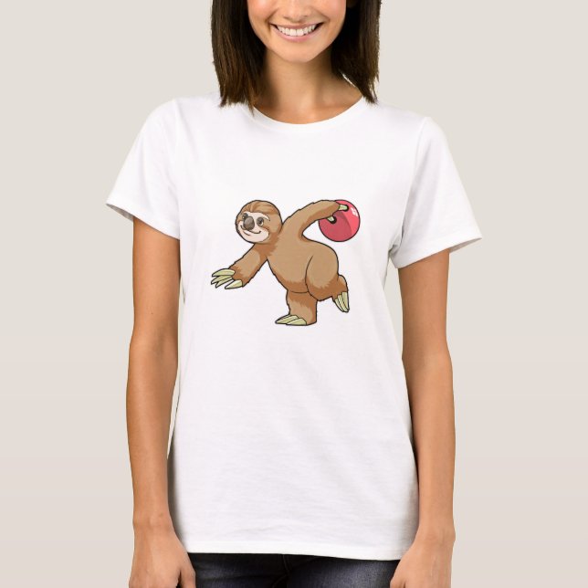 Sloth at Bowling med Bowling ball T Shirt (Framsida)