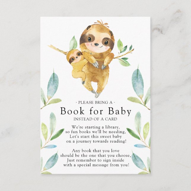 Sloth Baby Shower Bok för Baby Card Tilläggskort (Framsida)