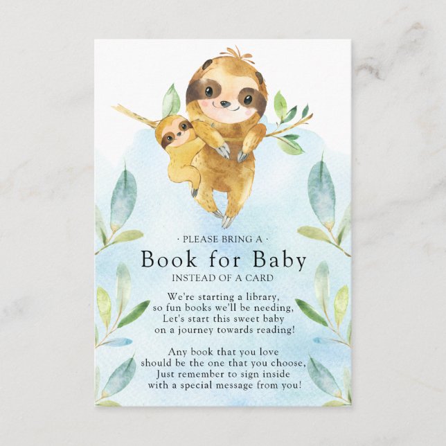 Sloth Baby Shower Bok för Baby Card Tilläggskort (Framsida)