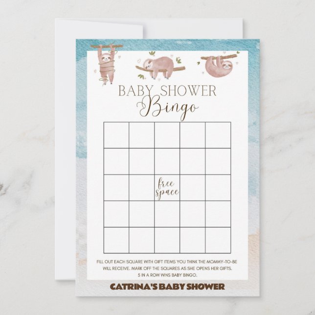Sloth Baby Shower - Editable Namn, 5x7 Inbjudningar (Framsida)