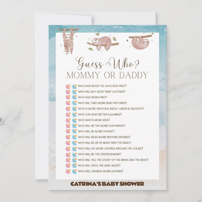 Sloth Baby Shower - Editable Namn, 5x7 Inbjudningar (Framsida)