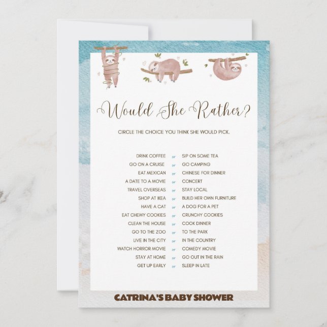 Sloth Baby Shower - Editable Namn, 5x7 Inbjudningar (Framsida)