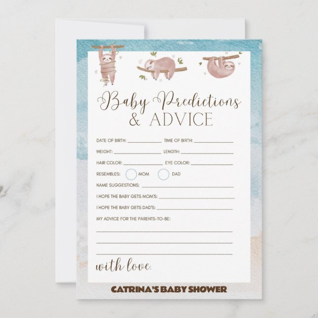 Sloth Baby Shower - Editable Namn, inbjudan fem gå (Framsida)