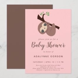 Sloth Baby Shower Girl Rosa Brown Modern Simple Inbjudningar