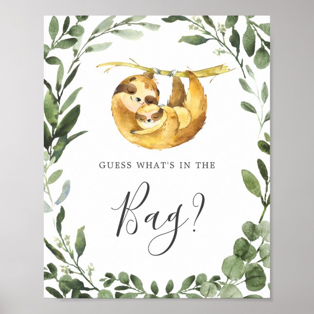 Sloth Baby Shower Gissa vad som finns i Bag-spelet Poster (Framsidan)