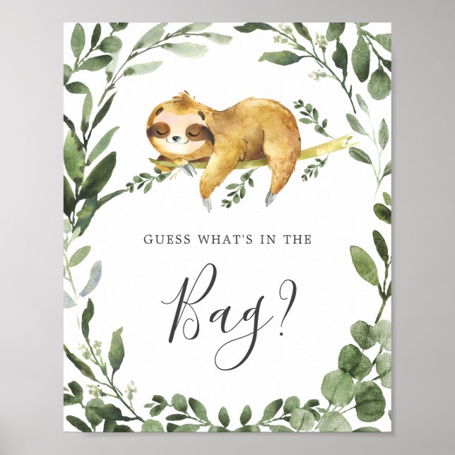 Sloth Baby Shower Gissa vad som finns i Bag-spelet Poster (Framsidan)