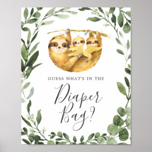 Sloth Baby Shower Gissa vad som finns i papperskor Poster