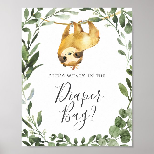 Sloth Baby Shower Gissa vad som finns i papperskor Poster (Framsidan)