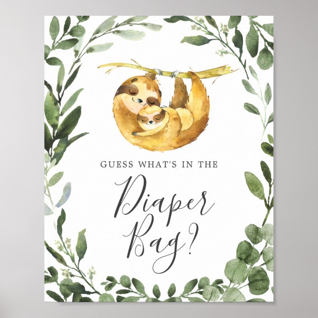 Sloth Baby Shower Gissa vad som finns i papperskor Poster (Framsidan)
