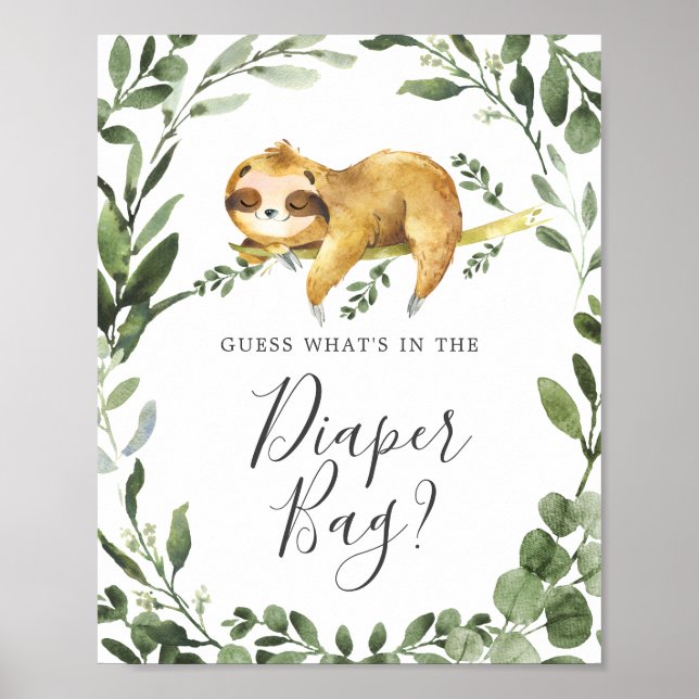 Sloth Baby Shower Gissa vad som finns i papperskor Poster (Framsidan)