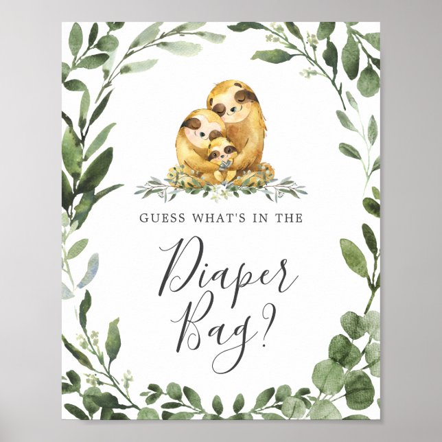 Sloth Baby Shower Gissa vad som finns i papperskor Poster (Framsidan)