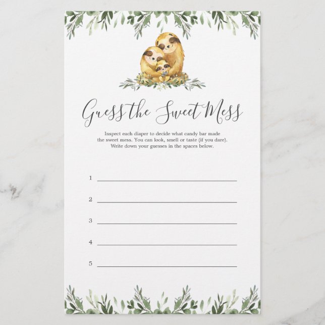 Sloth Baby Shower gissar att sötaren är  (Framsida)