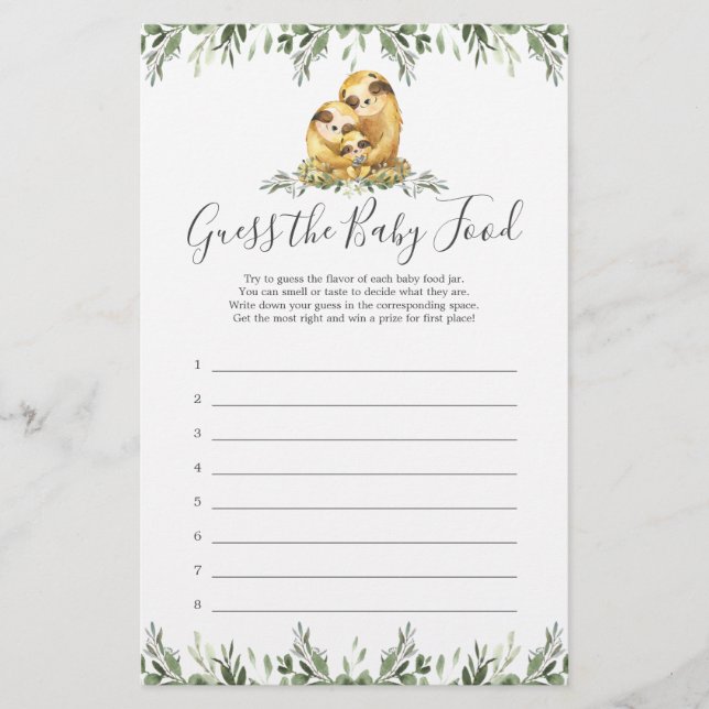 Sloth Baby Shower gissar Baby mat (Framsida)