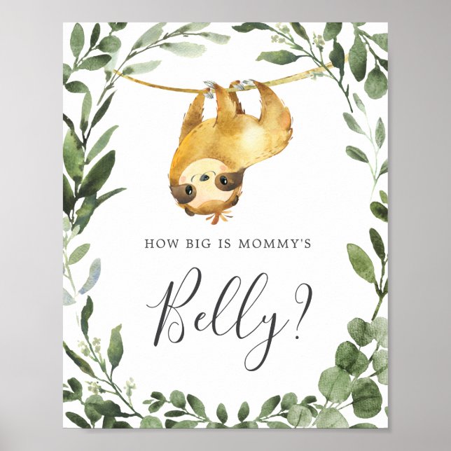 Sloth Baby Shower gissar hur stor är Mamma Belly Poster (Framsidan)