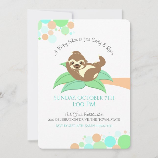 Sloth Baby Shower Inbjudningar (Framsida)