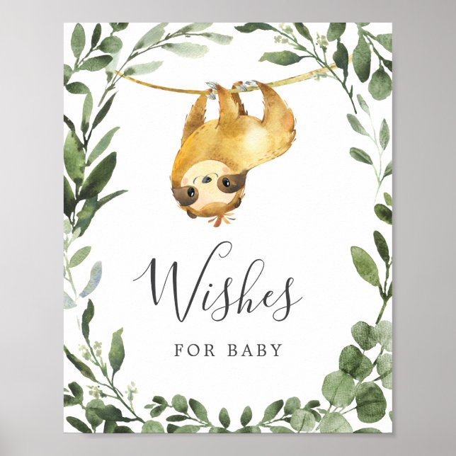 Sloth Baby Shower Önskemål for Baby Sign Poster (Framsidan)