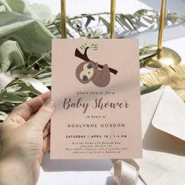Sloth Baby Shower Rosa Brown Modern Minimal Cute Inbjudningar