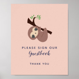 Sloth Baby Shower skriver under vår Guestbook Cute Poster