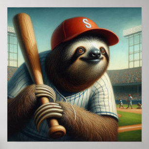 Sloth Baseball Player Poster