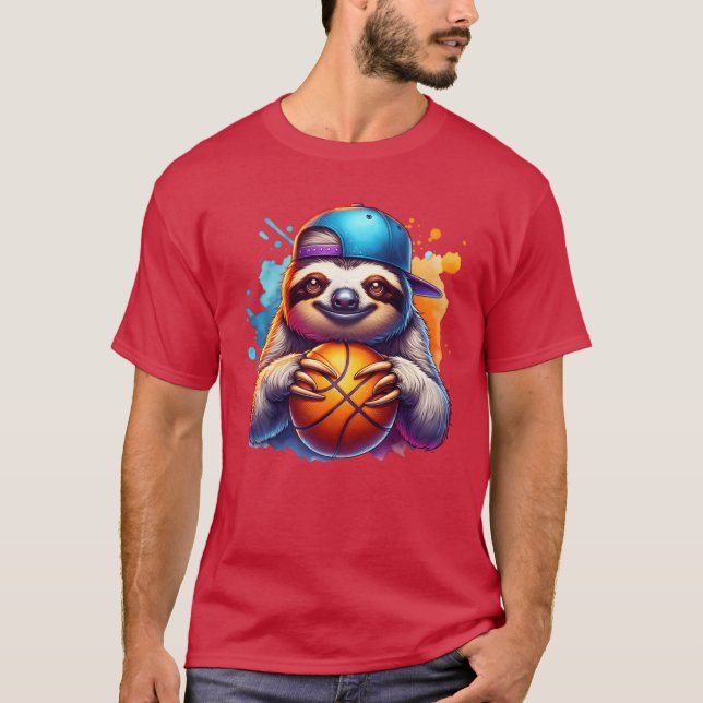 Sloth Basketball Player Funny Sports Design funny  T Shirt (Framsida)
