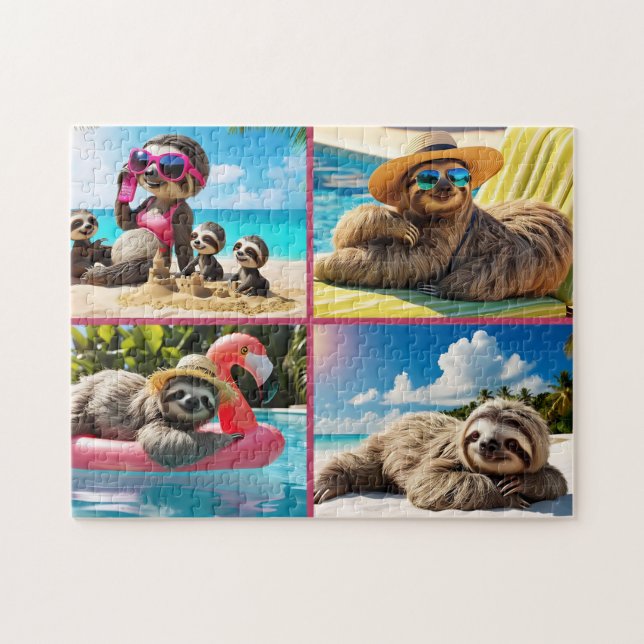 Sloth Bassäng Party Collage Funny Relaxation Beach Pussel (Horisontell)