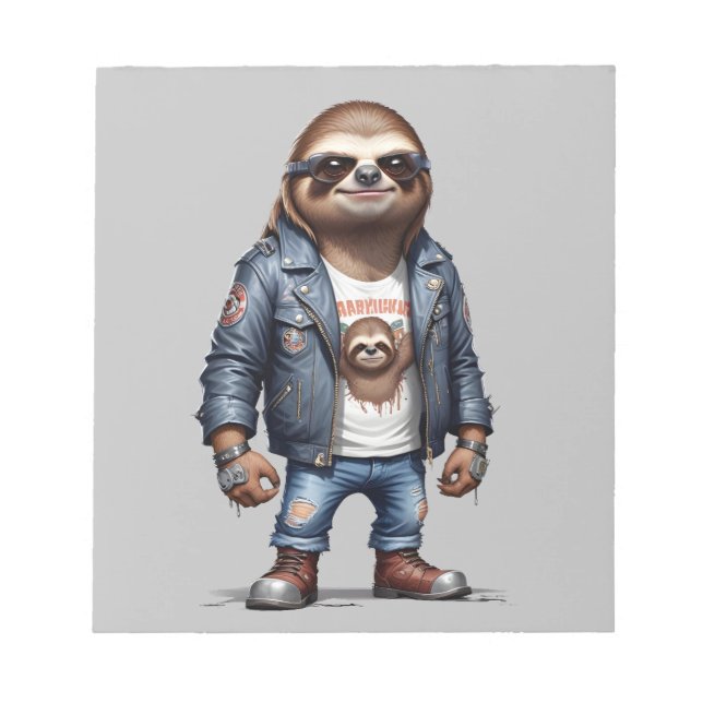 Sloth Biker Rebel Leather Jacka Coola Stil Urban Anteckningsblock (Framsida)
