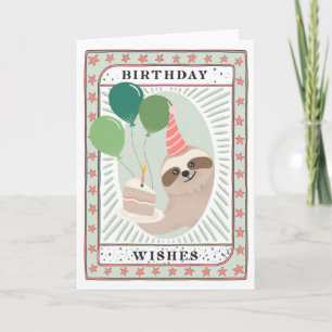 Sloth Birthday Card   Kakakort för Önskemål på föd Kort