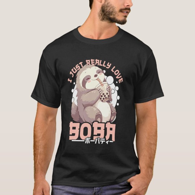Sloth Boba Tea Kawaii Bubble Tea Sloth Anime Neko  T Shirt (Framsida)
