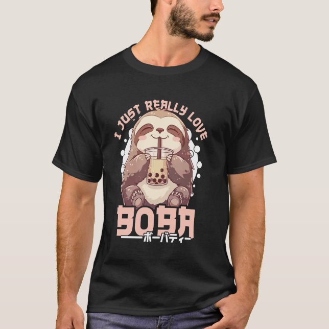 Sloth Boba Tea Kawaii Bubble Tea Sloth Anime Neko  T Shirt (Framsida)